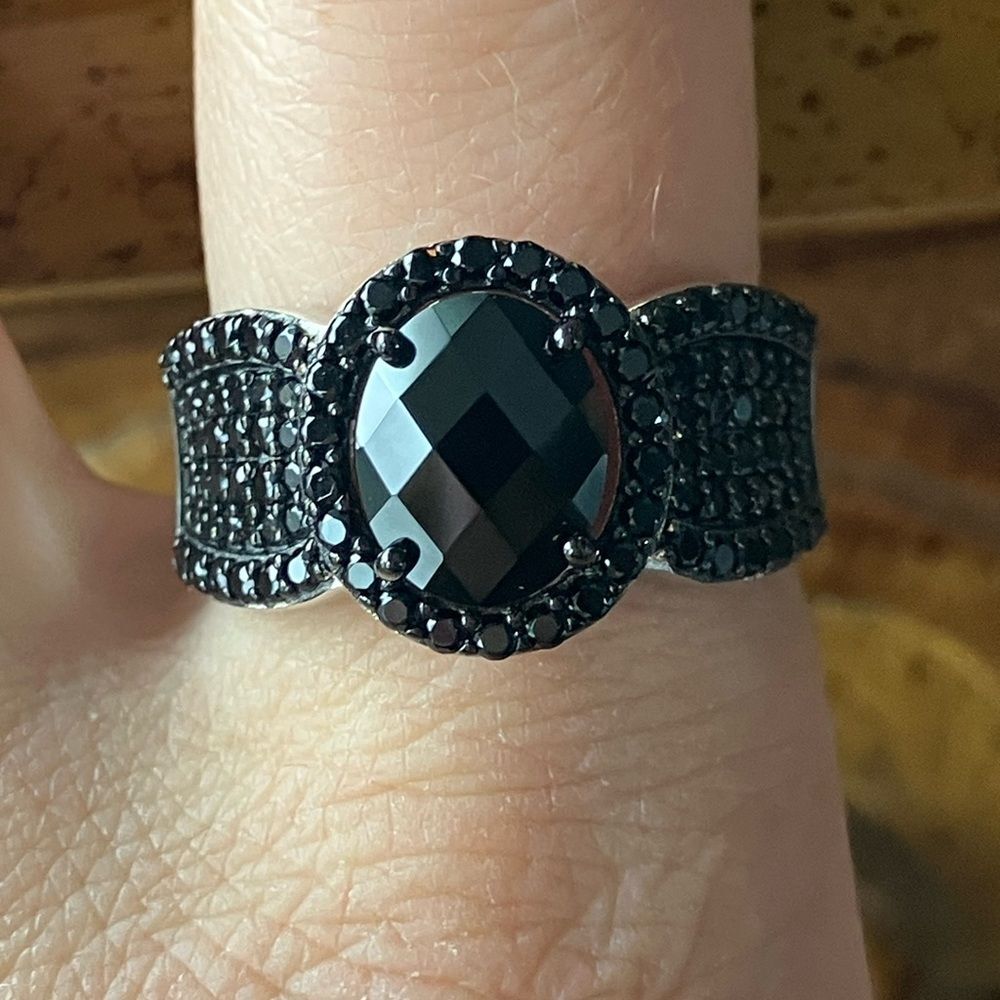 Natural Black Spinel Sterling Silver Ring Size 10